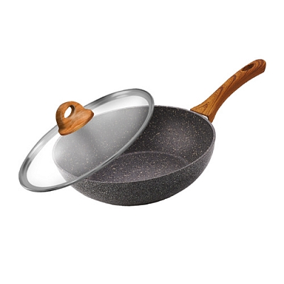 Palermo Сковорода wok Lara 24х7см LR01-57-24 толщина 3,3мм гранит покр индукц дно крышка