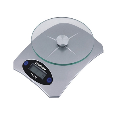 Весы кухон Sakura SA-6055S серебр электронные 5кг цена деления 1г ЖК дисплей