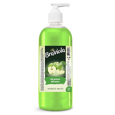 Мыло жидкое BRAVIOLA 1л дозатор Зеленое яблоко