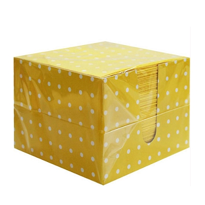 Салфетки в коробке 2-сл 24*24 Перышко  85шт Желтый цвет в горох