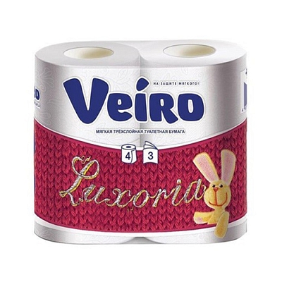 Бумага туалетная Veiro Luxoria 3-сл 4 рул белая