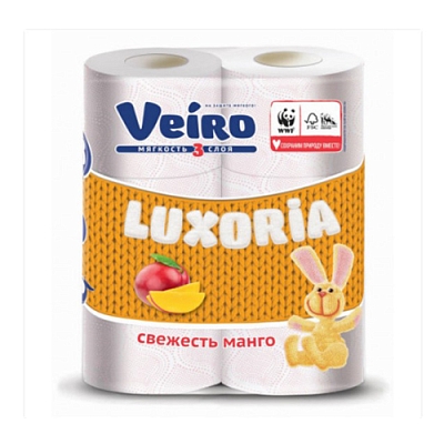 Бумага туалетная Veiro Luxoria Aroma 3-сл 6 рул белая Манго