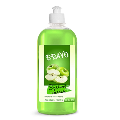 Мыло жидкое BRAVO 1л пуш-пул Зеленое яблоко
