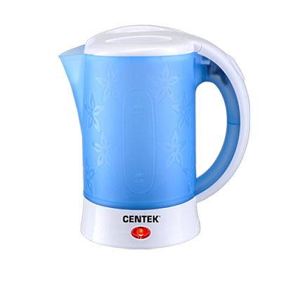 Чайник дорожный Centek CT-0054 бел/син 600мл 600Вт 2 чашки + 2 ложки пластик